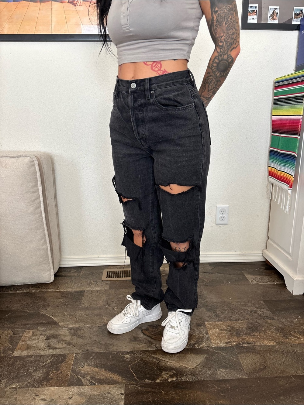 High-Waist Black Distressed Women's Jeans Pacsun